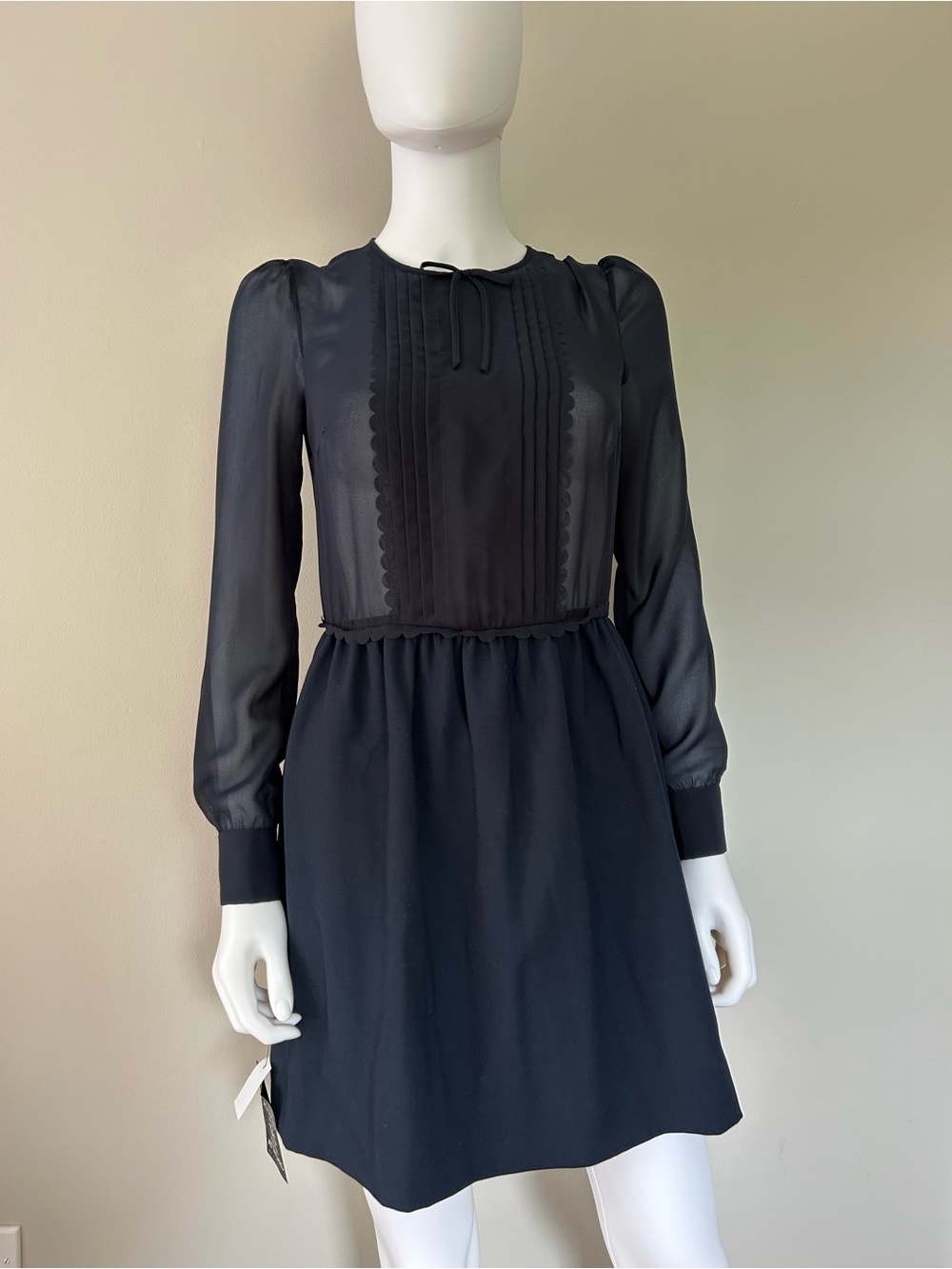 RED Valentino Navy Blue Sheer Long Sleeve Mini Dress IT 38 US 2 NWT Net-A-Porter
